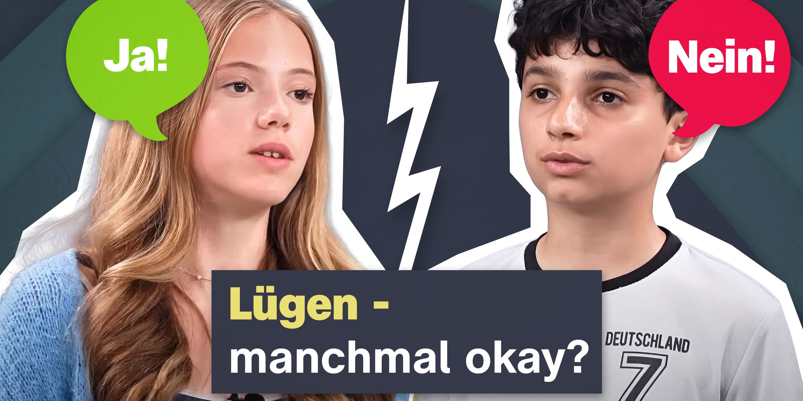 Junge und Mädchen mit Blitz dazwischen 