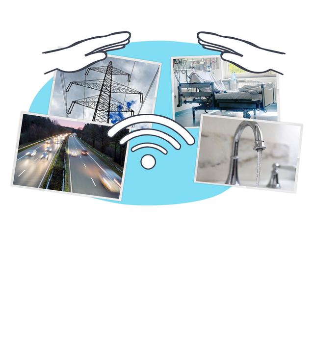 Fotos von Straßen, Stromtrassen, Krankenäusern und Wasserhähnen