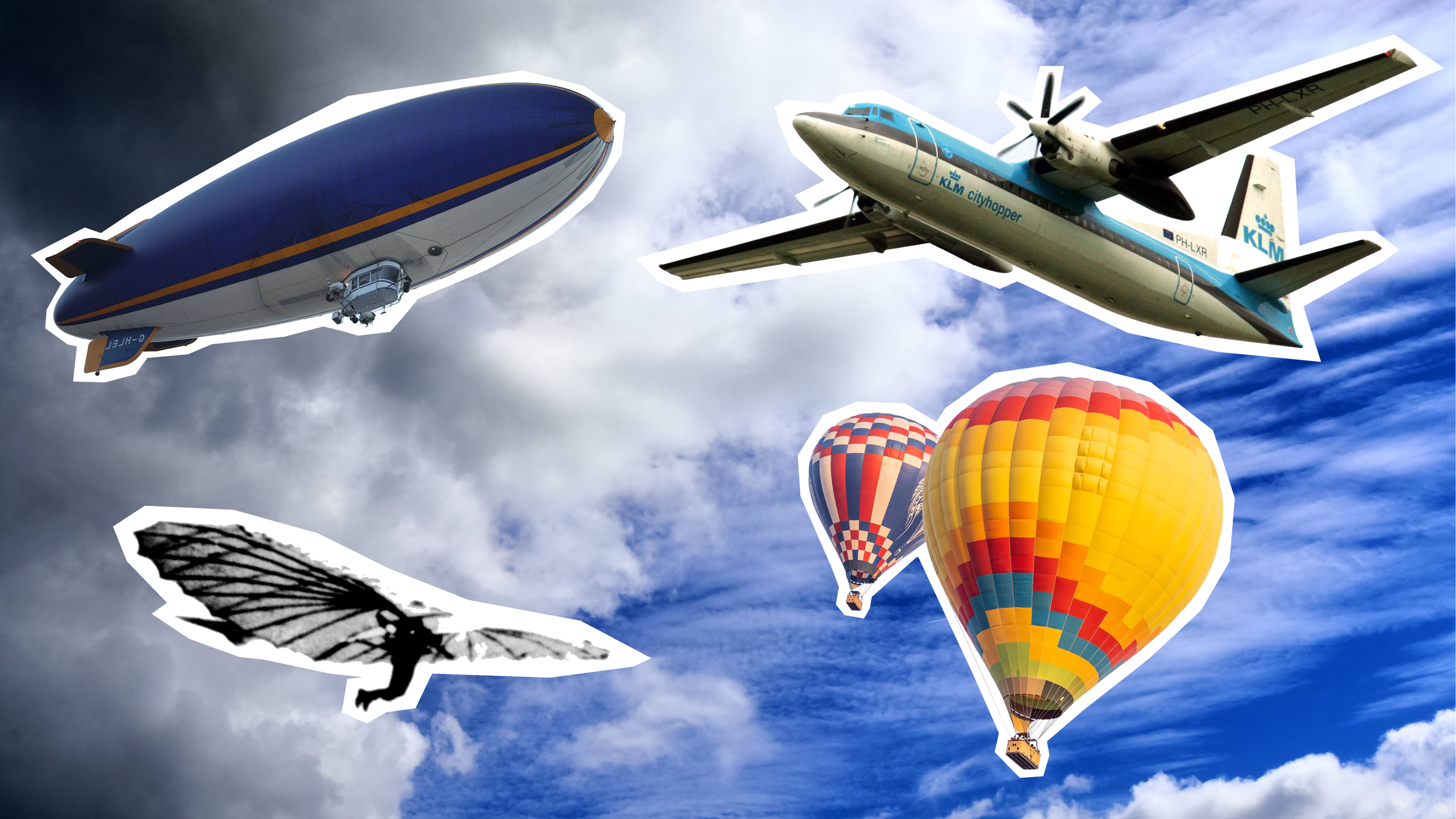 Mehrere Fluggeräte auf blauem Himmel