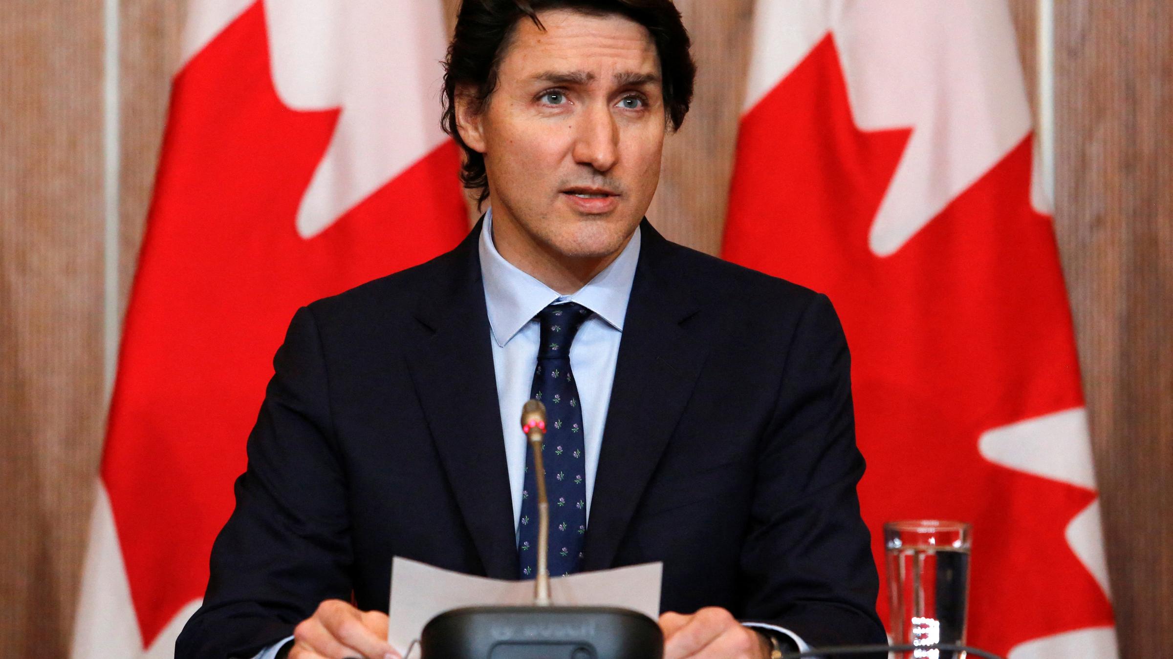 Kanadas Premierminister Justin Trudeau während einer Ankündigung in Ottawa. 