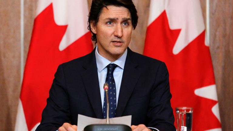 Kanadas Premierminister Justin Trudeau während einer Ankündigung in Ottawa. 