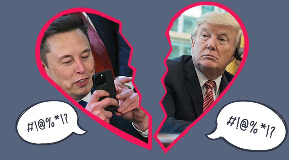 Ein auseinanderbrechendes Herz, links ist Elon Musk darin zu sehen - rechts Donald Trump. 
