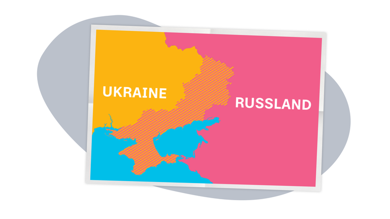 Ukraine; Russland; Karte; Schraffierte Gebiete