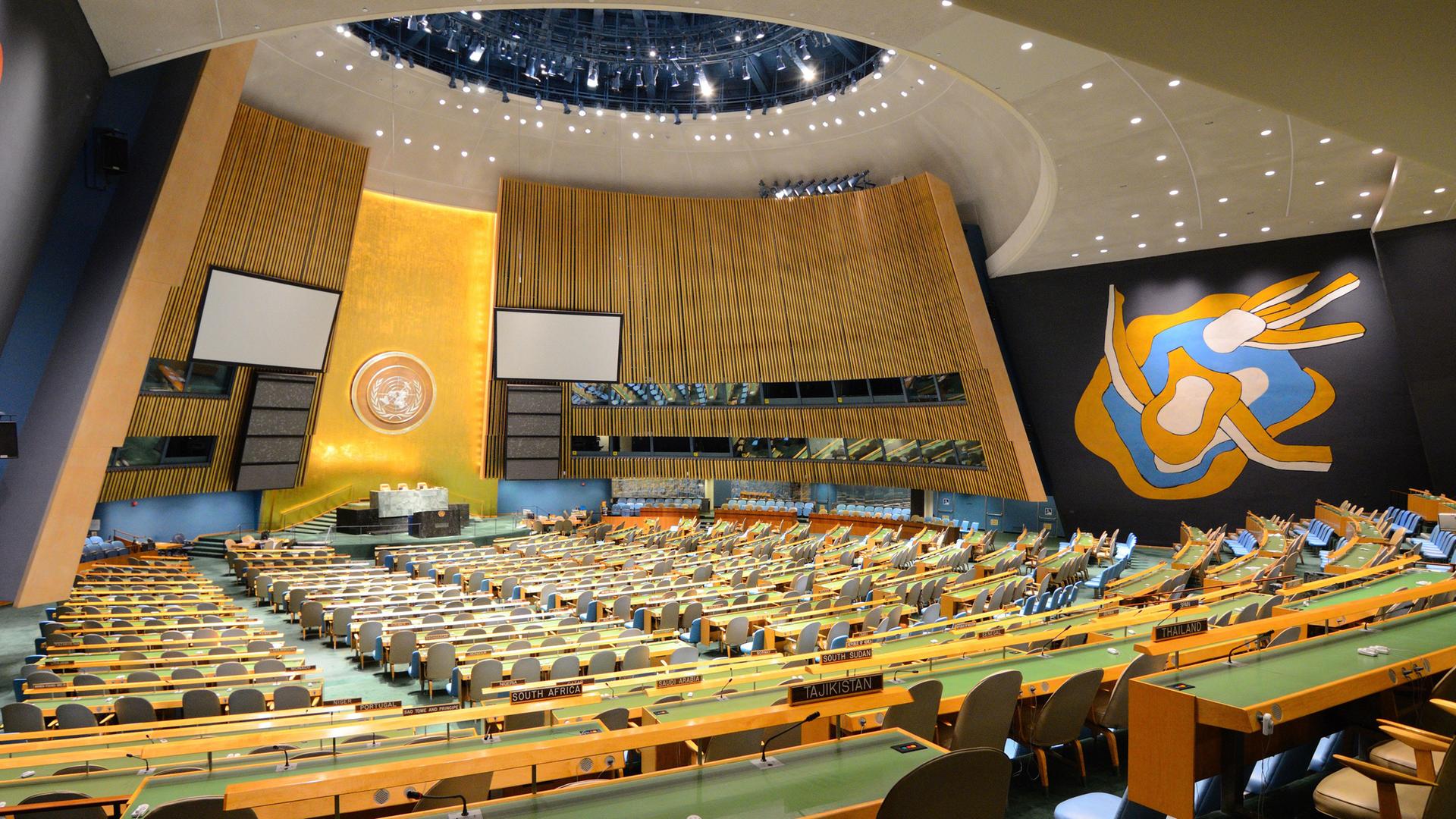 Leerer Raum der UN-Vollversammlung