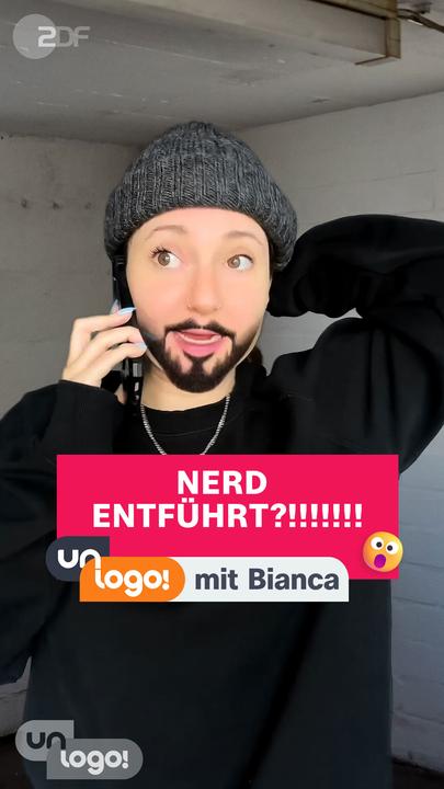 Person telefoniert, Text Nerd entführt?!!!!