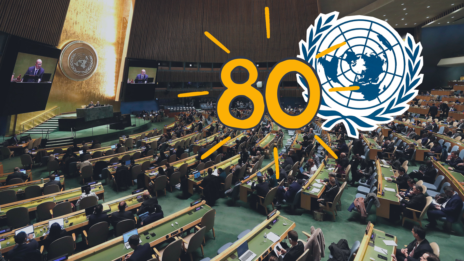 Der Hauptsitz der UNO ist in New York - dort gibt es auch diesen riesigen Saal, in dem die Politiker aller 193 Mitgliedsstaaten Platz haben.