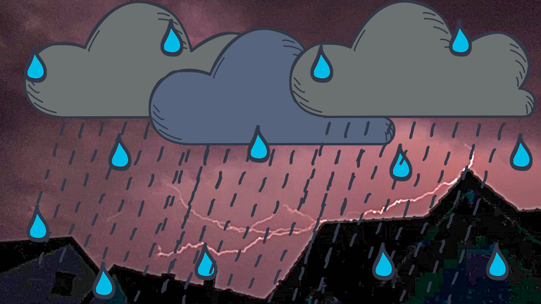 Regenwolken und Tropfen und ein Gewitter