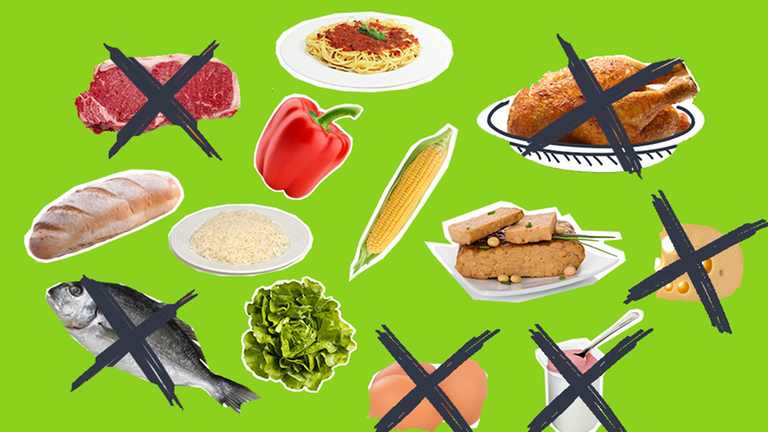 Durchgestrichene nicht-vegane lebensmittel, Vegane Lebensmittel