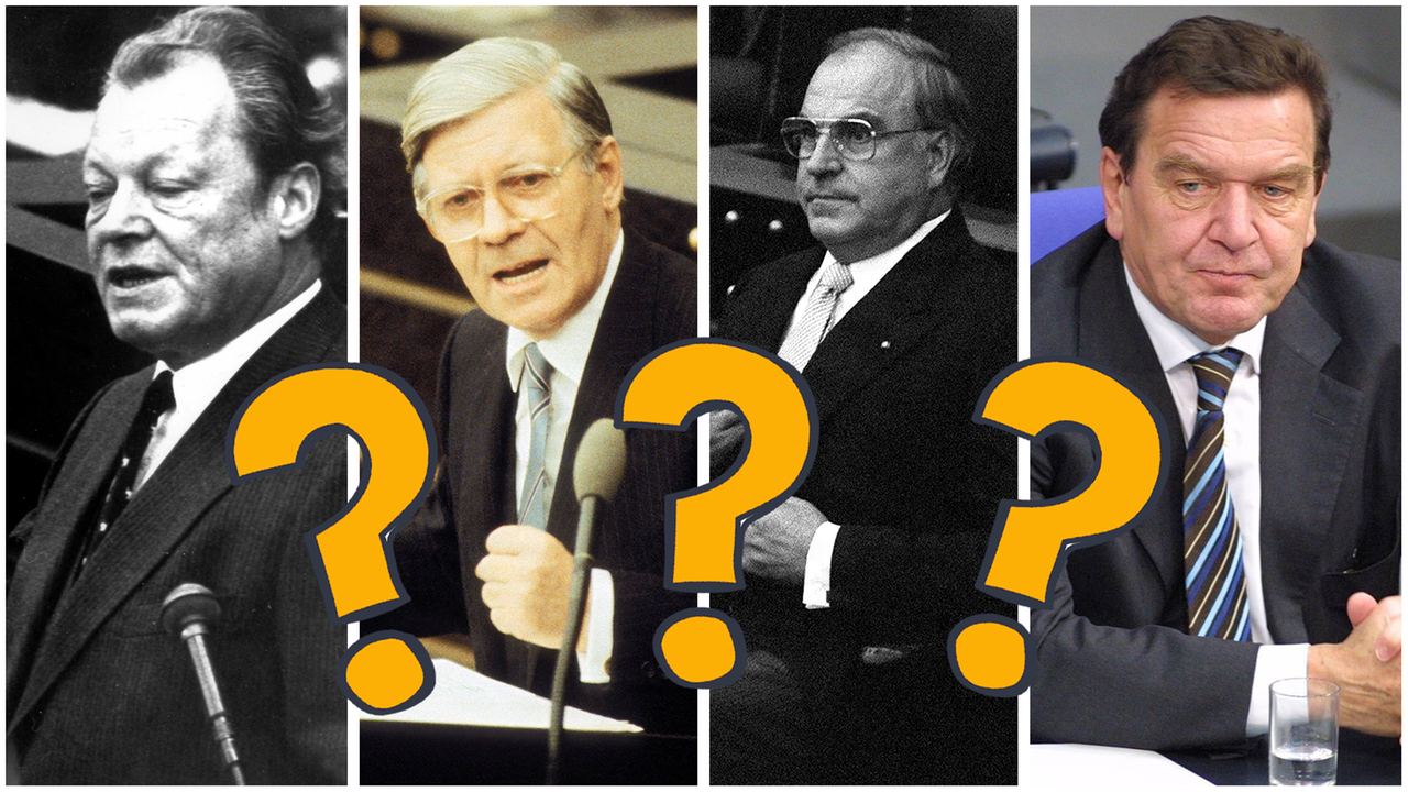 Willy Brandt, Helmut Schmidt, Helmut Kohl und Gerhardt Schröder