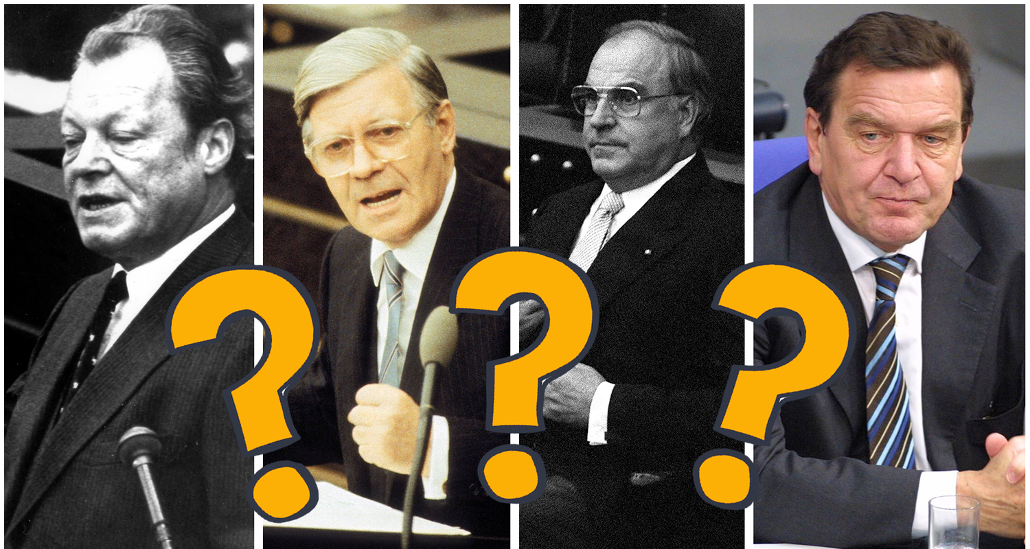 Willy Brandt, Helmut Schmidt, Helmut Kohl und Gerhardt Schröder