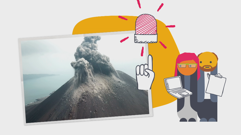 Forschen suchen nach Hinweisen auf einen Vulkanausbruch.
