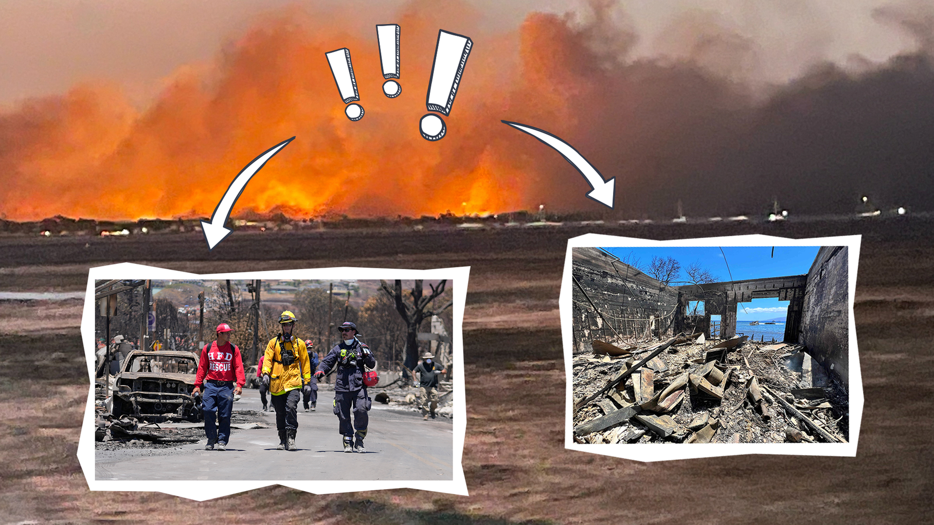 Hintergrund waldbrand, Vordergrund Zerstörung
