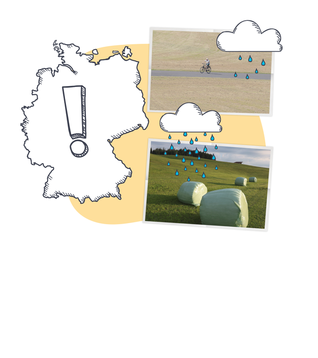 Deutschlandkarte; trockene Felder; Regen