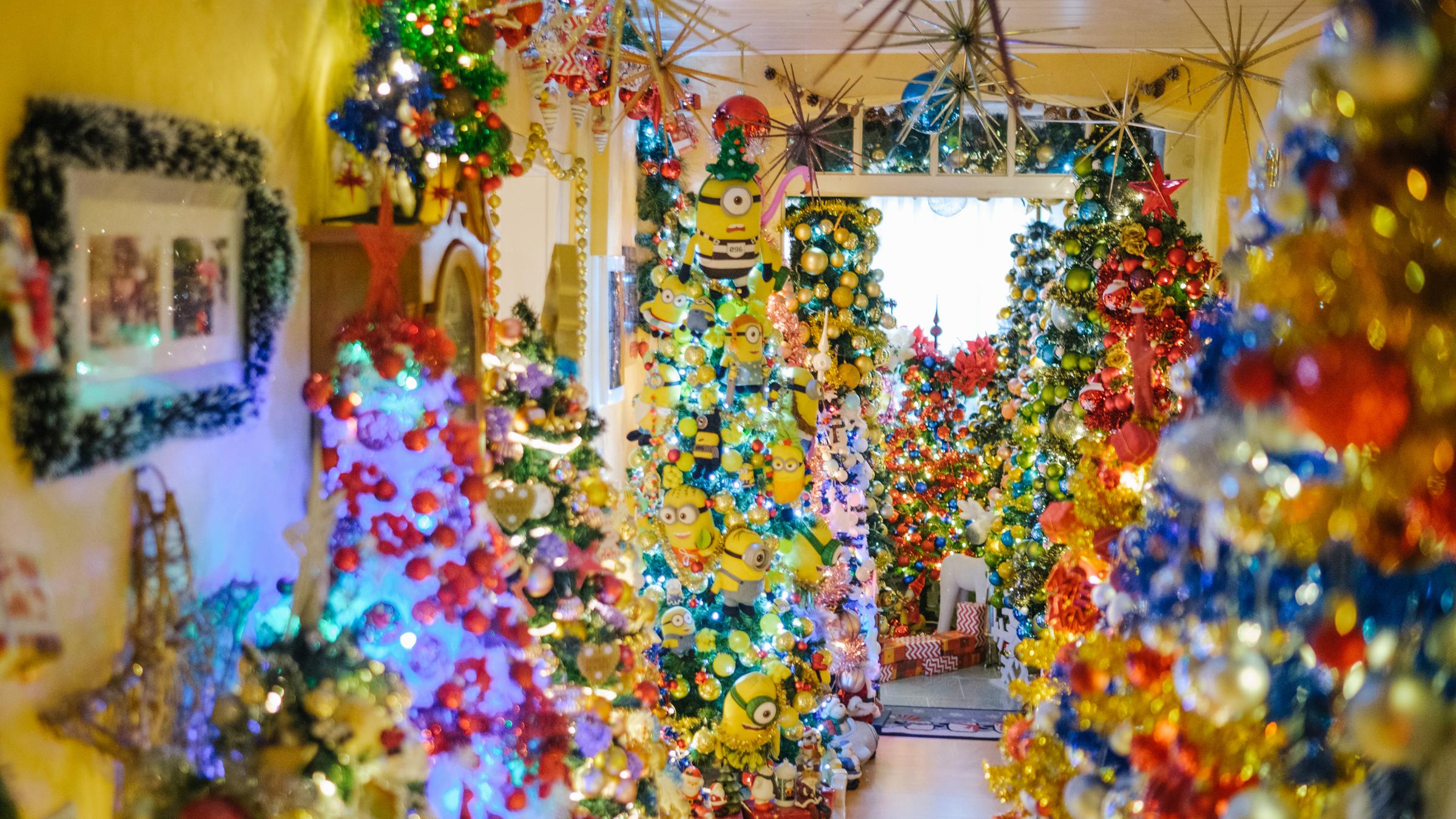 Ein Haus mit hunderten geschmückten Bäumen