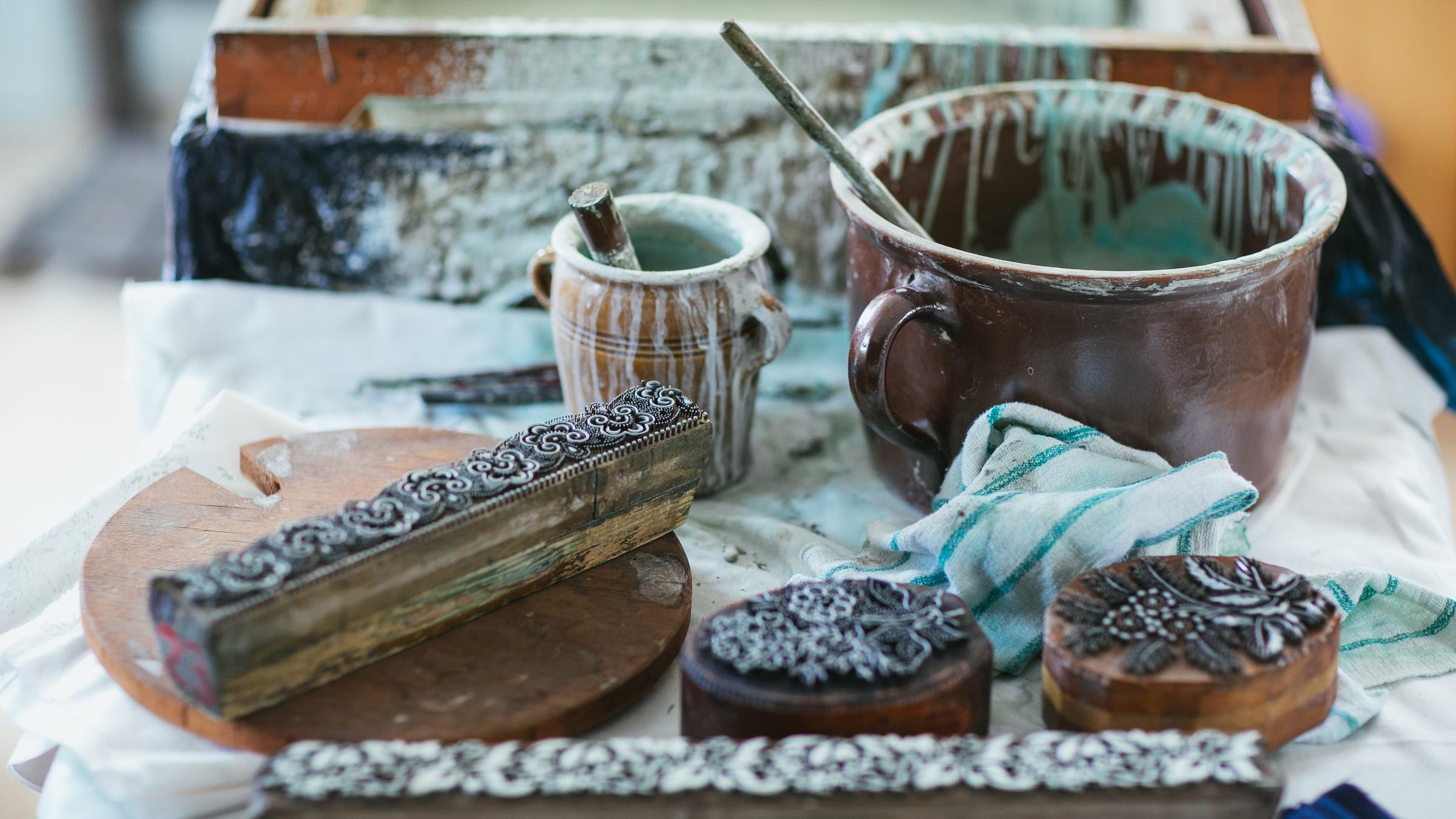 Utensilien für Blaudruck