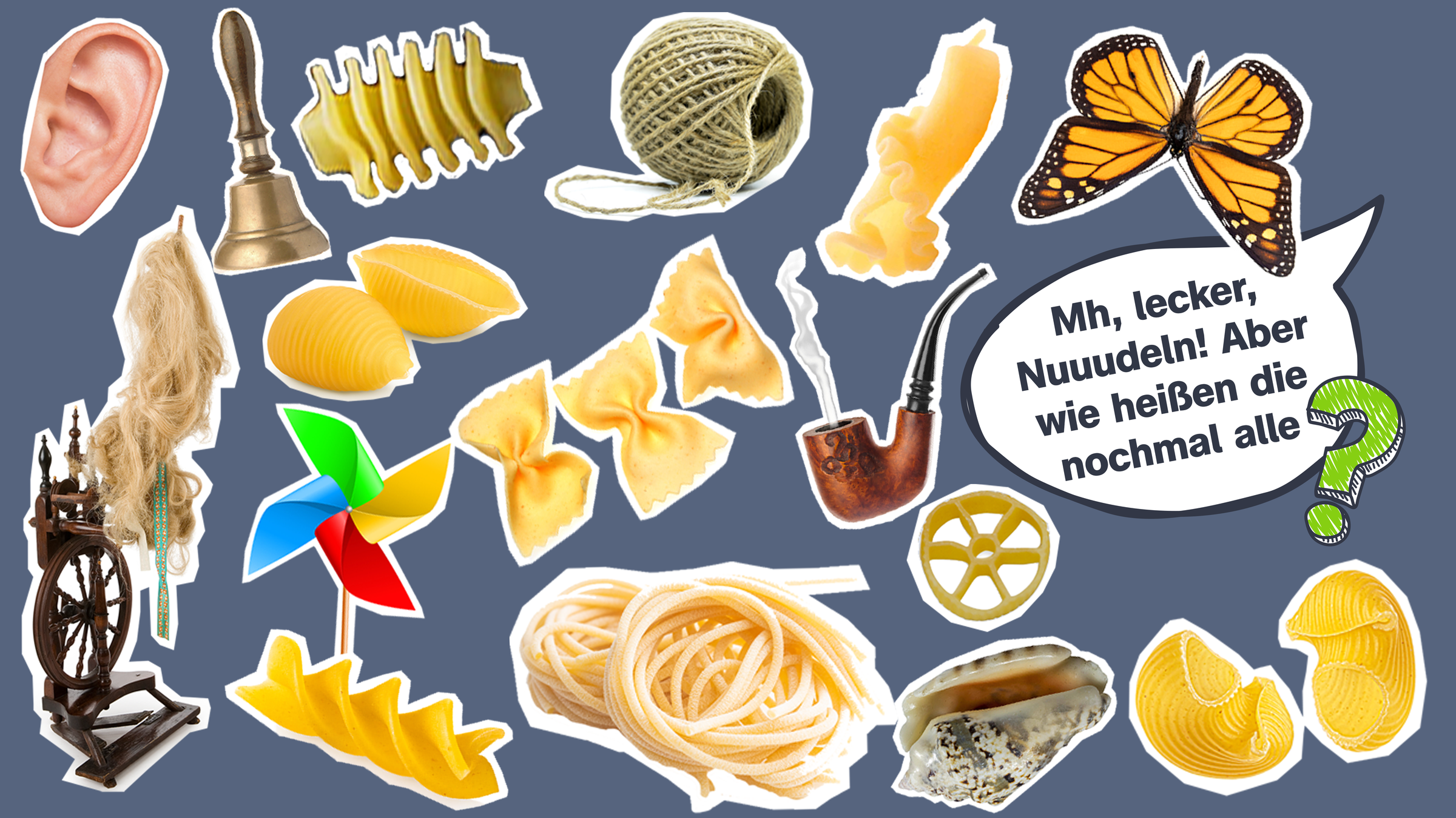 Ganze viele Nudeln und Gegenstände