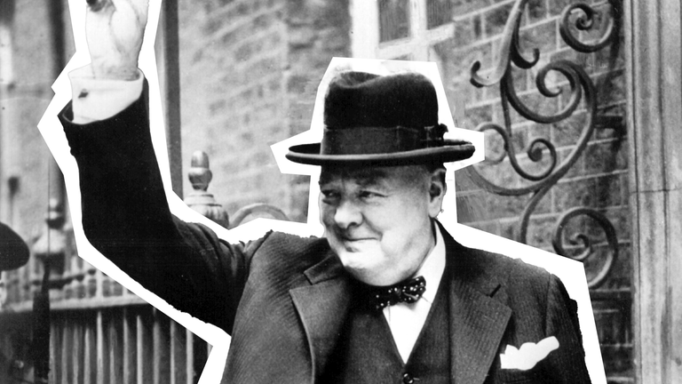 "Churchill und die Nazi-Verschwörung - Englands Kampf gegen den inneren Feind": Winston Churchill lächelnd vor Downing Street No 10 in London, 1943.