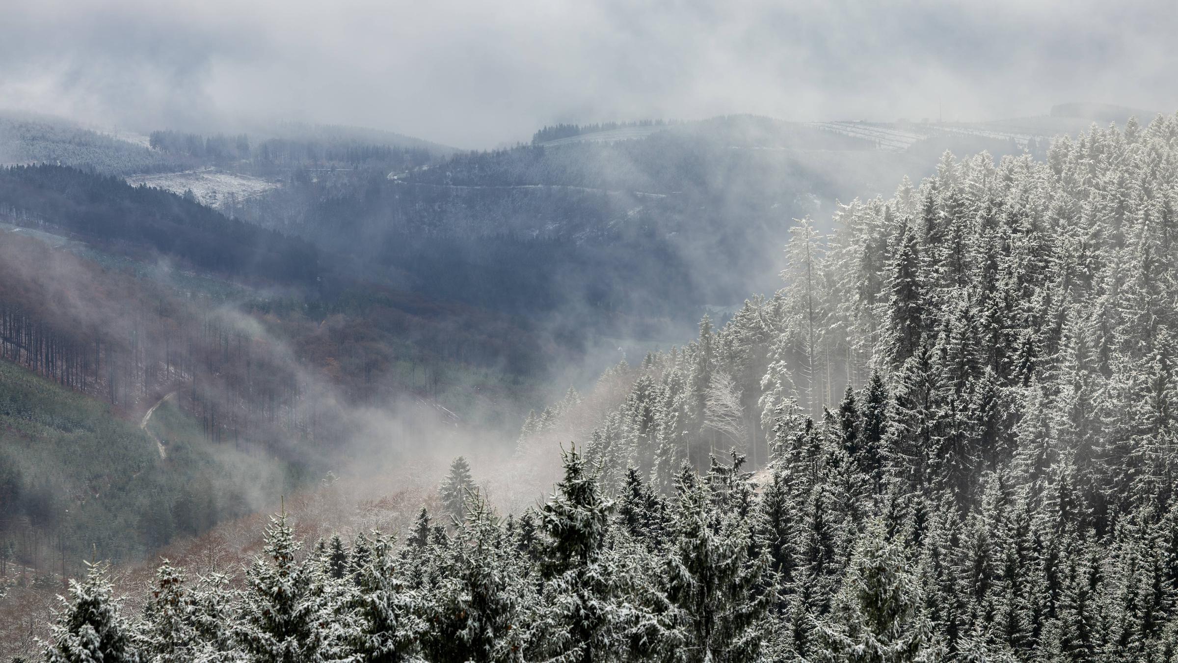 Schneebedeckte Berge in Winterberg im Sauerland