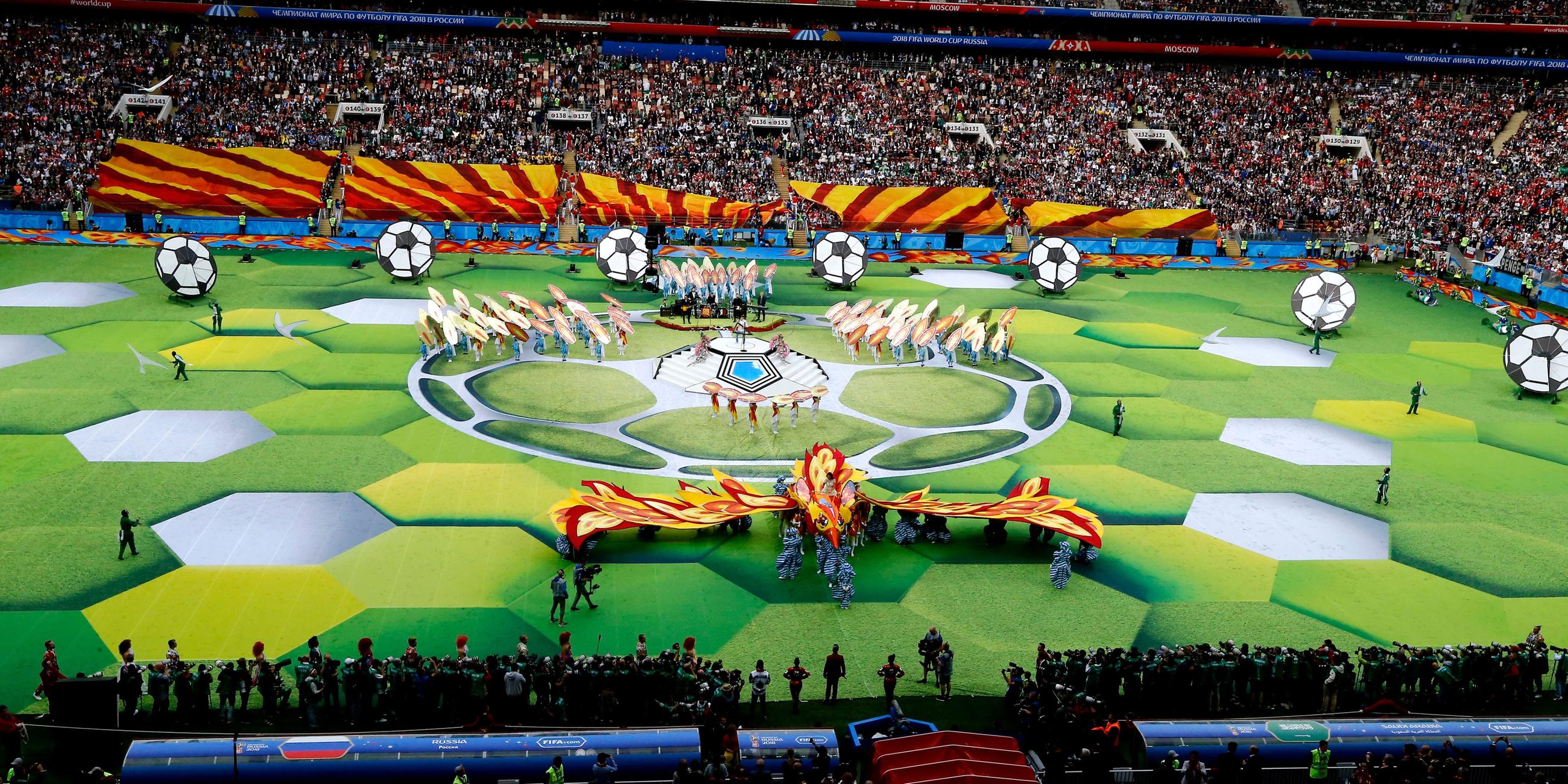 Blick von oben auf die Eröffnungsfeier der Fußball-WM 2018 in Russland
