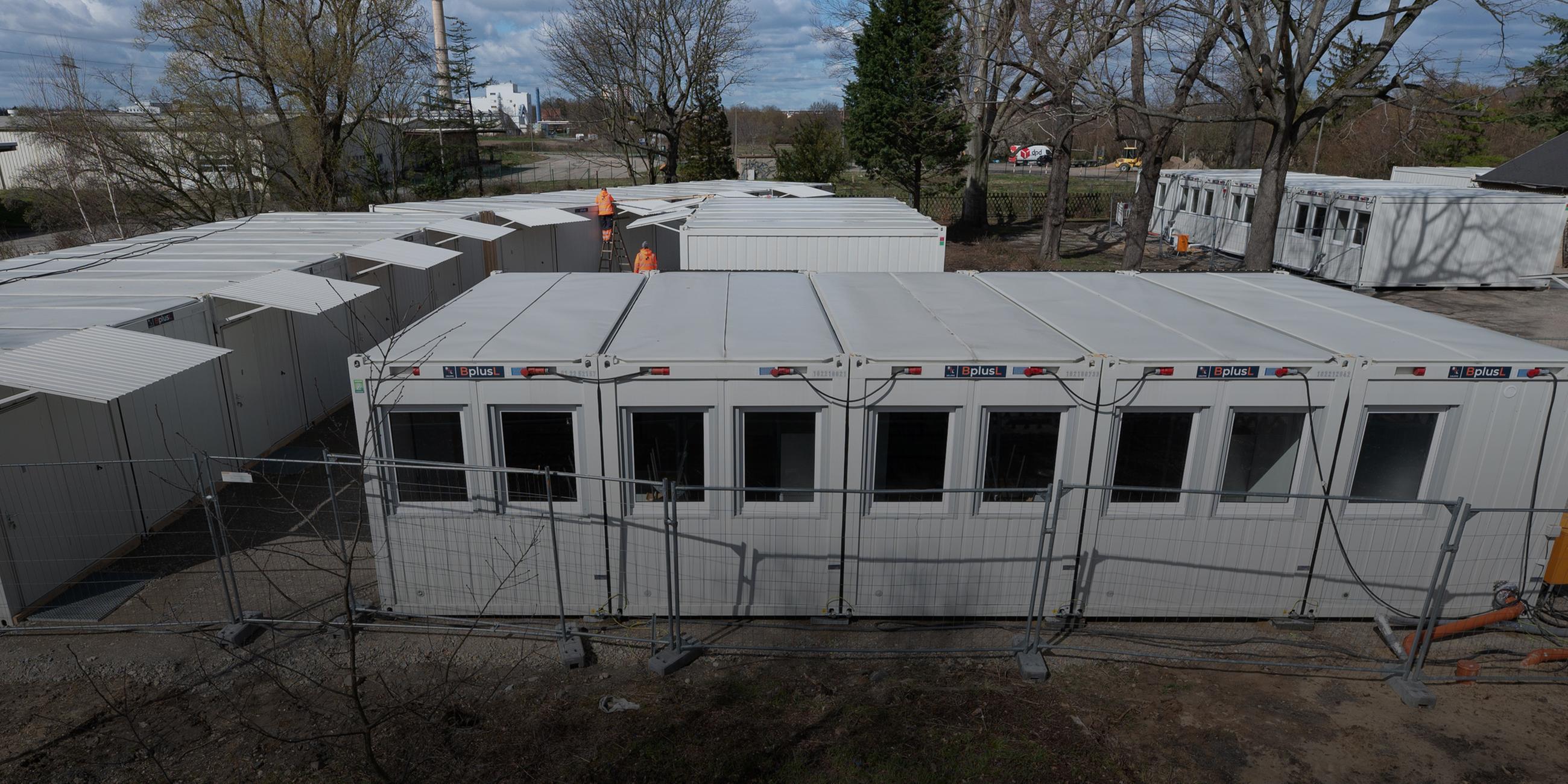 Wohncontainer für Flüchtlinge, aufgenommen am 28.03.2023 in Dresden