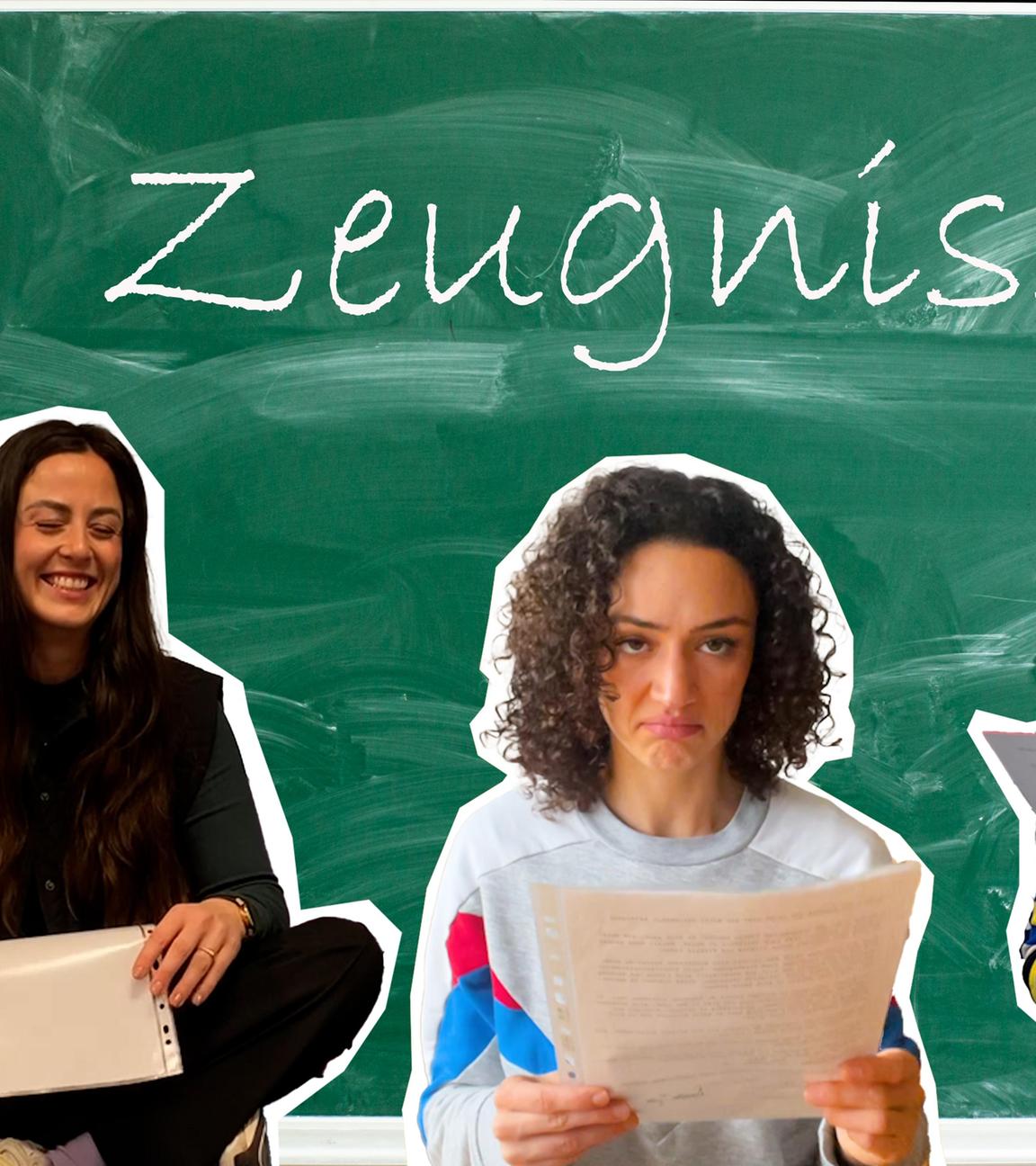 Teresa, Maral und Lotte mit ihren Zeugnissen in der Hand