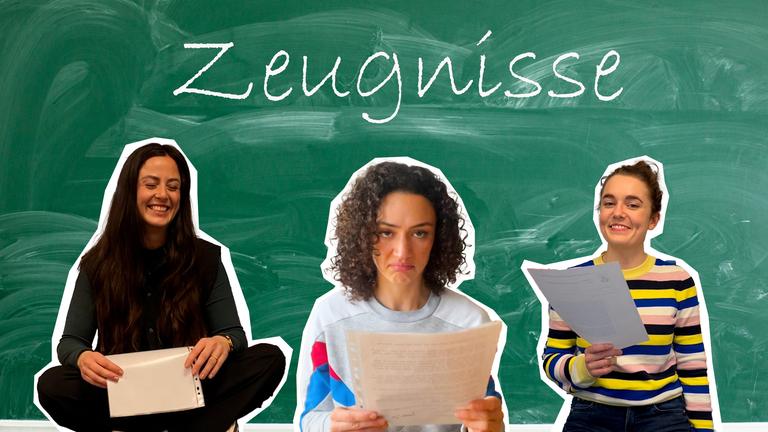 Teresa, Maral und Lotte mit ihren Zeugnissen in der Hand